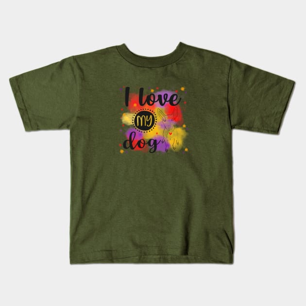 I Love My Dog Line Art Drawing Kids T-Shirt by THE Dog Designs